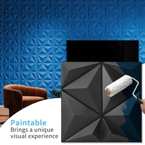 Art3d 20 Pack Decorative 3D Wall Panels, 19 Sq.Feet PVC Interior Wall Décor for TV Background, Bedroom, Living Room, 11.8"x11.8", Black - color: Jet Black, size: 11.8"x11.8"