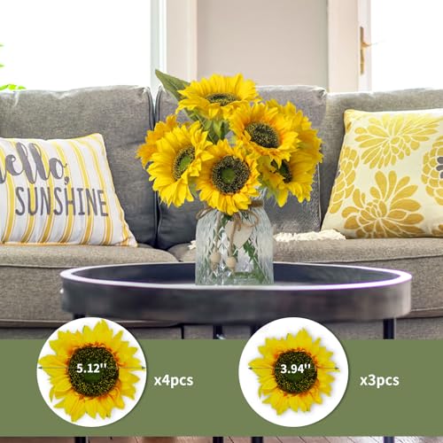 Artificial Sunflowers Flowers with Vase,Fake Flowers Bouquet for Sunflower Decor,Sunflower Kitchen Decor,Silk Flowers for Home Decor Living Room,Flower Centerpieces for Tables,Office Decor,Boho Decor - color: Orange Yellow