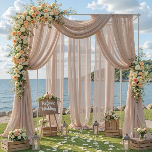 Wedding Arch Draping Fabric, 1 Panel 18FT Taupe Sheer Backdrop Curtain Chiffon Fabric Drapery Voile Scarf Draping Panels for Wedding Archway Ceremony Curtain Valance Party Decoration - color: Taupe, size: (1 Panel )6 Yards/18ft