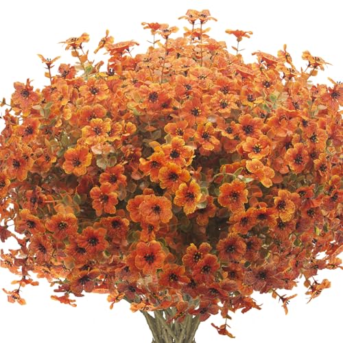 Grunyia 16 Bundles Artificial Fall Flowers for Outdoors Fake Plants UV Resistant Plastic Plants Shrubs Bushes for Home Fall Front Door Porch Garden Autumn Decor (Fall Red) - color: Fall Red