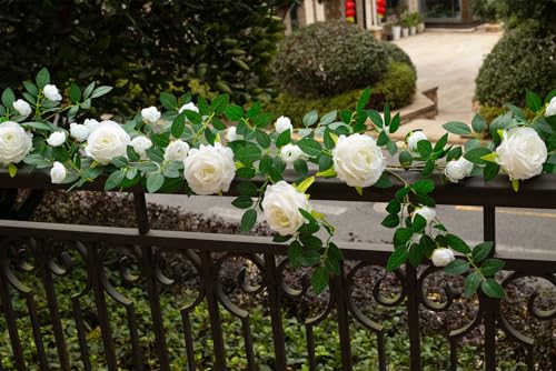 6FT Bendable Flower Garland, Artificial Rose Vine Hanging Floral Garland Decoration for Weding Home Room Wall Decor (White, 1pcs) - color: White, size: 1pcs