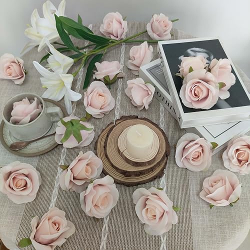 ATFL Artificial Satin Rose Flower Heads,42 Pcs Silk Rose Heads with Stems,3.5'' Rose Artificial Flowers Bulk,Artificial Rose Flower Heads for DIY Crafts Bouquet (42, Fall Pink) - color: Fall Pink