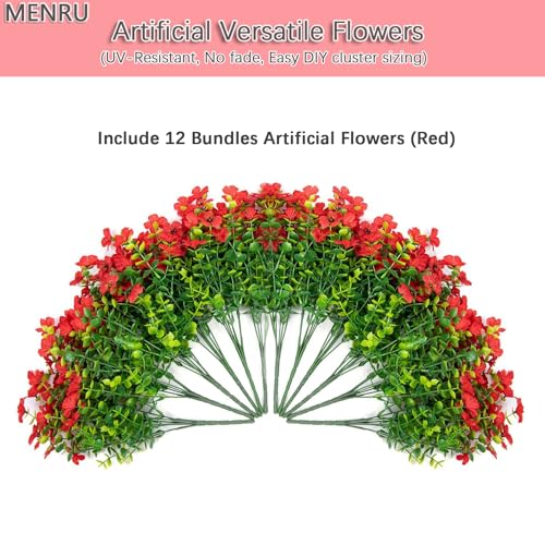 12 Bundles Artificial Flowers for Outdoor UV Resistant and Realistic, Faux Daisy Fake Flowers with Eucalyptus Leaves for Porch, Patio, Planter, Window Box, Home, Garden Decor - color: Red