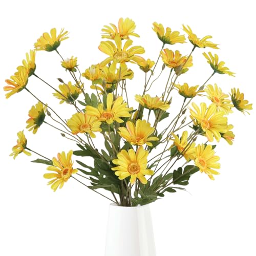 36 Heads Yellow Artificial Daisy Flowers 29.52” Silk Wildflowers 6PCS Silk Daisies with Stems for Tall Vase Home Bath Outdoor Party Garden Wedding Aisle Porch Decoration(Yellow) - color: Yellow