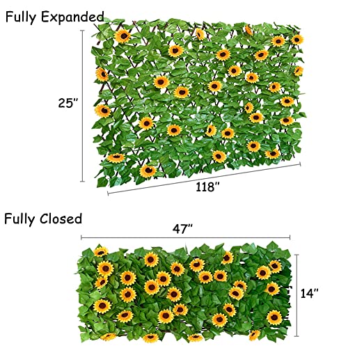 Expandable Fence Privacy Screen for Balcony Patio Outdoor,Decorative Faux Ivy Fencing Panel,Artificial Hedges (Single Sided Leaves) (2) - color: Sunflowers