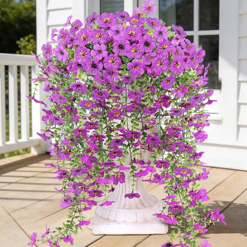 AGIRL 6 Bundles Artificial Hanging Flowers for Outdoors,UV Resistant Fake Flowers for Spring Summer Decor,Faux Plants for Planter Front Door,Porch,Patio,Yard,Garden,Farmhouse Decor (Purple) - color: Purple