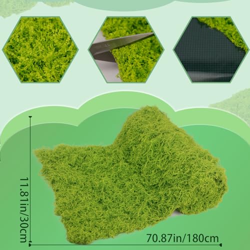 ACRYCS Fake Green Moss Roll Table Runner Faux Grass Adhesive Fairy Garden 12" x 71" Artificial Moss for Indoor Plants Wall Crafts DIY Centerpieces Fairy Woodland Floral 30x180cm Emerald Green - size: Light Green-12" x 71"/30x180 cm