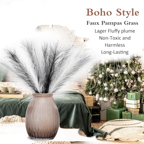 Black&White&Gray Pampas Grass Small, 30 Pcs 17" Faux Pampas Grass Short Decor, Pompas Grass Flower Arrangement and Vase Filler for Boho Home Wedding Decoration - color: Black&white&gray, size: 17'' Tall
