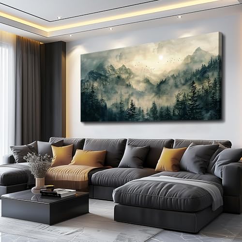 FUHAIHUA Canvas Wall Art For Living Room Framed Wall Decor For Bedroom Modern Office Wall Decoration Forest Fog Landscape Paintings Farmhouse Pictures Artwork Room Aesthetic Home Decor 20x40 In - color: Forest Fog, size: 40"L x 20"W