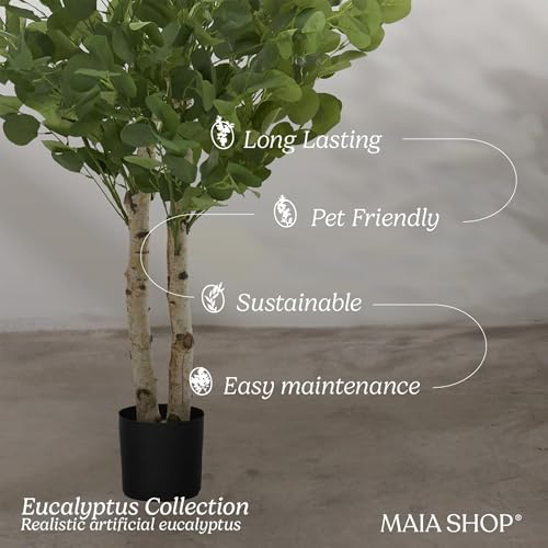 Maia Shop 5ft Artificial Eucalyptus Tree Plant for House, Apartment or Office – Realistic Fake Indoor Plants for Living Room, Kitchen, Bedroom, Entryway or Bathroom – Faux Greenery for Home Décor - color: Eucalyptus, size: 5ft