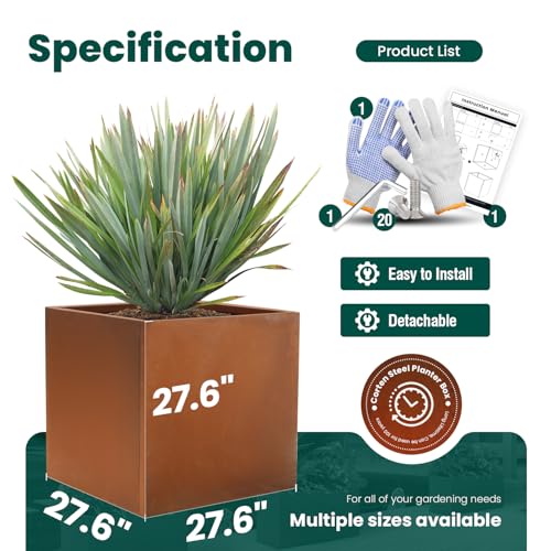 Corten Steel Planter Metal Square Planter 28 Inch Corten Planter Box Tall Cube Rustic Steel Planters for Outdoor Commercial Residential Garden Patio and Backyard - color: Rust, size: 28" L x 28" W x 28" H