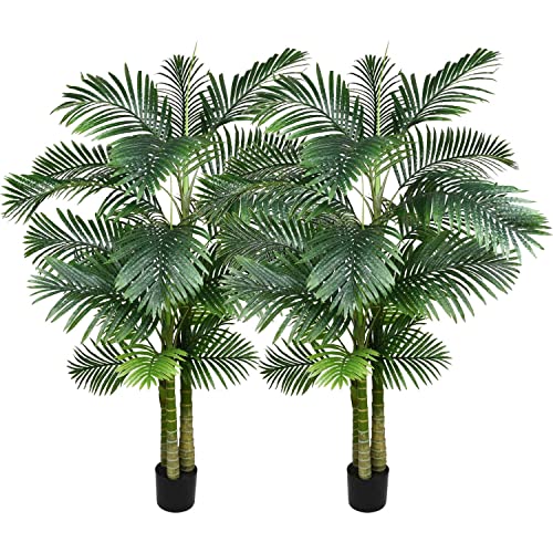 2 Pack Artificial Areca Palm Tree Plant, 6 Feet Fake Palm Tree for Indoor Outdoor Modern Decoration Faux Dypsis Lutescens Plants in Pot for Home Office Decor
