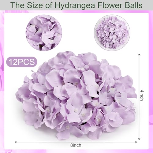 Hydrangea Flower Balls for Centerpieces - 12 PCS Artificial Floral Arrangement with Base, 8.27 Inch Diameter Fake Silk Kissing Ball for Wedding Table Home Party Decor - Lilac - color: Lilac-8 Inch-12 Pcs, size: Small Size