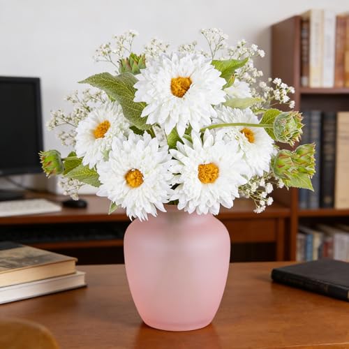 Kimura's Cabin 5Pcs White Sunflowers Artificial Flowers with Long Stems Fake Large Sunflowers Silk Faux Bouquet for Wedding Floral Arrangements Home Garden Birthday Party Indoor Decor(White) - color: White