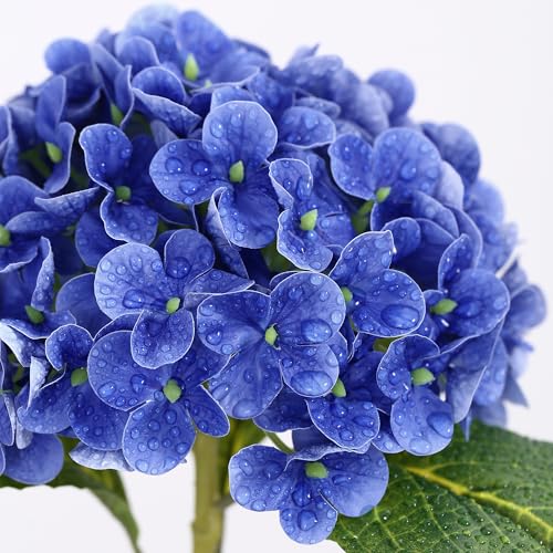 Coferset Blue Hydrangea Artificial Flowers, 20 inch Lifelike Real Touch Faux Hydrangea Flower for Home Wedding Office Party Living Room Decoration (Royal Blue) - color: Royal Blue