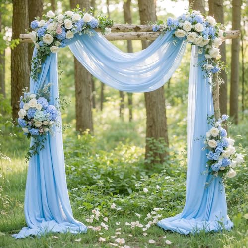 Wedding Arch Draping Fabric, 1 Panel 18FT Baby Blue Sheer Backdrop Curtain Chiffon Fabric Drapery Voile Scarf Draping Panels for Wedding Archway Ceremony Curtain Valance Party Decoration - color: Bayby Blue Drapes Curtain, size: (1 Panel )6 Yards/18ft