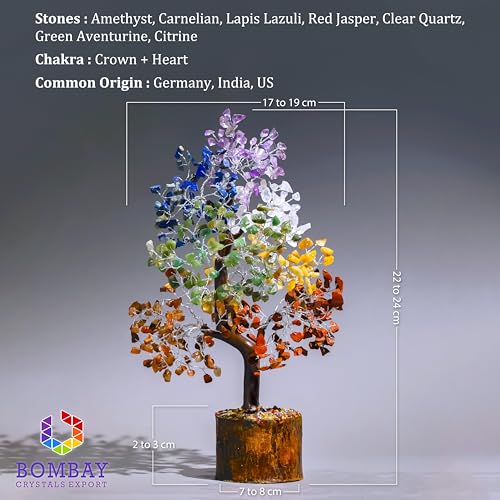 7 Chakra Crystal Tree of Life – Handmade Healing Gemstone Bonsai for Positive Energy, Prosperity & Home Décor – Good Luck Gift for Women, Mom, Office & Living Room Accent - color: 7 Chakra Silver Wire