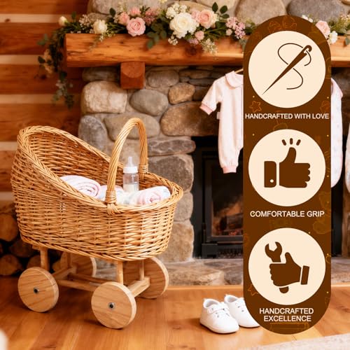 Vintage Wicker Baby Carriage Decor，Woven Rattan Stroller Flower Basket Cart for Wedding Centerpieces, Baby Shower Party Supplies & Nursery Floral Arrangement Props Floral Rustic Home Decor - color: Medium-1