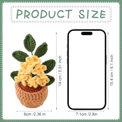 2 Pieces Mini Crochet Osmanthus Flower Potted Plants, Handmade Knitted Fake Osmanthus with Planter for Bathroom Home Kitchen Rustic Table Centerpiece Decor, Yellow - color: Yellow