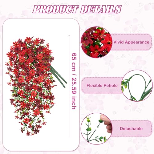 Hrobek 2 PCS Artificial Hanging Flowers Outdoor Spring Summer Decoration, Fake Hanging Vine Plants UV Resistant, Faux Daisy Flower Eucalyptus for Outside Home Indoor Porch - color: B-red Brown