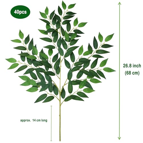 40pcs Italian Ruscus Greenery 68cm Artificial Greenery Stems Leaf Greenery Garland for Wedding Arch Flowers Centerpieces Balloon Arch Home Decor