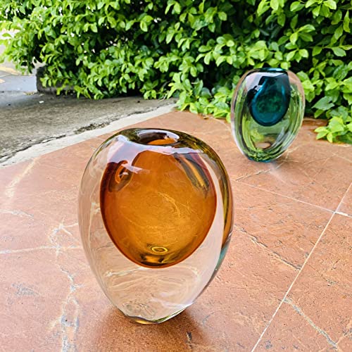 Crystal Vase, Modern Decorative Vase, Minimalist Floral Vase, Light Luxury Style for Home Decor, Centerpiece, Office, Pampas Grass, Dried Flowers, Flowers and Buds (Big Amber) - color: Thin Amber