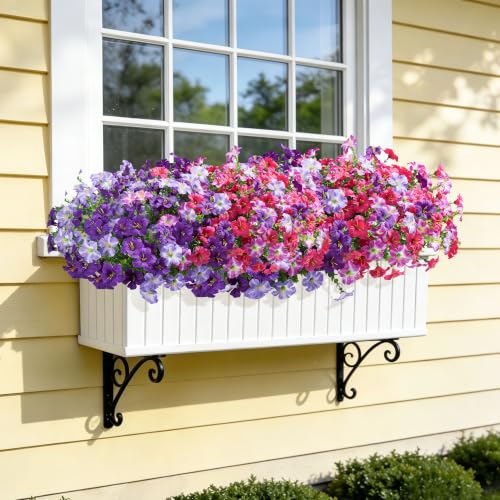 Artificial Flowers for Outdoors Fake Plants Outside Decoration, 20 Bundles Silk Petunia with Eucalyptus UV Resistant Realistic Faux Flowers for Outdoor Planters Garden Balcony Yard Porch Patio, Mix - color: 4mix(5 Purple, 5 Gradient Purple, 5 Fuchsia, 5 G