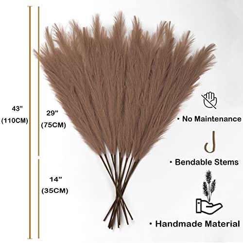 Pampas Grass Decor Tall, 43"/110cm Faux Pampas Grass 6 Stems Large Pompass Grass Branches Tall Bulk Boho Flower Arrangement for Home Room Wedding Party Decor (Taupe) - color: Taupe