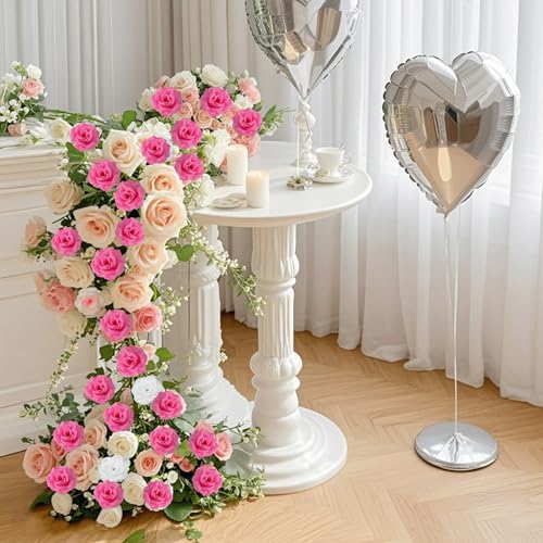 Rose Artificial Flowers, 50Pcs Hot Pink Roses Head Flowers Bulk with Stem, 3 Inches Silk Rose Fake Flower Head for Wedding Party Home Decor DIY Baby Shower Centerpieces Tables Decoration(Deep Pink) - color: Deep Pink