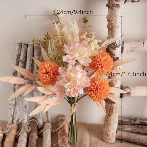 KIRIFLY Artificial Fake Flowers Plants Silk Flower Arrangements Wedding Bouquets Decorations Plastic Floral Table Centerpieces for Home Kitchen Garden Party Décor (Pink Orange) - color: Pink Orange