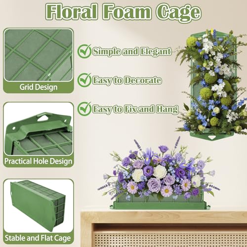 12PCS Floral Foam Cage, Flower Cage Holder, Dry and Wet Rectangle Flower Arrangement, Hangable Green Blocks Floral Foam Cages for Artificial Flesh Flower Wedding Holiday, Home, Garden Party Decoration - size: 12 PCS