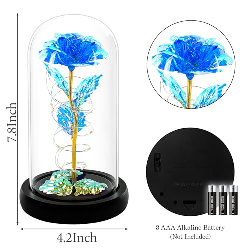 Childom Mothers Day Mom Gifts for Mom,Birthday Gifts for Women Moms Grandma,Flowers for Delivery Prime,Blue Light Up Rose in A Glass Dome,Anniversary Valentines Roses Gift for Her Wife Daughter - color: Blue Large