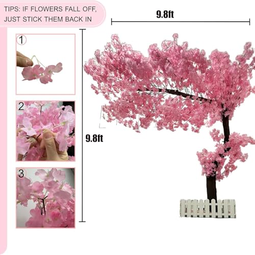 Artificial Cherry Blossomtree Handmade with Cherry Blossom Branches for Indoor Landscaping Wedding Decorations Outdoor Hotel Decoration (001, H9.8ftxL9.8ft) - color: 001, size: H9.8ftxL9.8ft