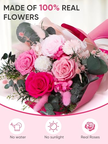 Bessol Flowers for Delivery Preserved Flower Bouquet Forever Fresh Flowers Birthday Gifts for Women Mom Anniversary Red Real Rose Gifts for Grandma Wife Girlfriend Sister Her from Daughter - color: Pink Preserved Flower Bouquet, size: Small
