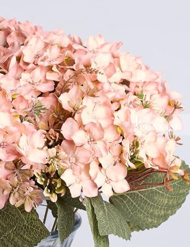 PONKING Hydrangea Artificial Flower 3pcs Realistic Faux Silk Hydrangeas Fake Flowers Bouquets Arrangements Decor for Wedding Spring Mother's Day, Home Table Decorations, Pink Champagne Flower - color: E 3pcs Pink Champagne Hydrangea
