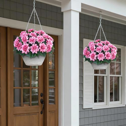 VIERENA 8 Bundles Artificial Dahlia Flowers for Outdoors Spring Summer Decor, No Fade Silk Flower Faux Dahlias Plant Arrangement for Home Garden Balcony Farmhouse（Pink） - color: Pink