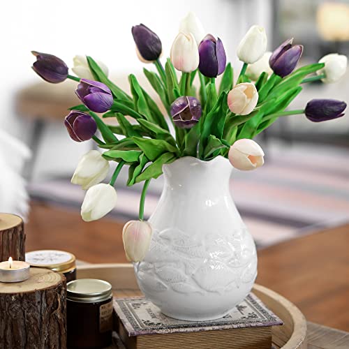 FiveSeasonStuff Real Touch Tulips Artificial Flowers – 15 Stems Faux Tulip Bouquet in Gift Box for Wedding, Home Decor, Party, Floral Arrangements (Cheerful White) - color: #1 Cheerful White