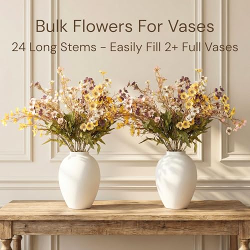 RyddeligHome 24 Stems Artificial Wildflower Bouquet - 23" Tall Faux Silk Flowers for Home Decorations - Yellow, Pink, White & Purple Flowers for Large Vases - Table Centerpiece & Home Decor - color: Wildflowers
