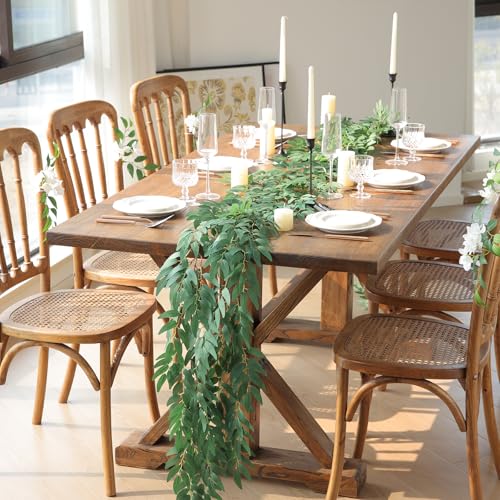 mizii 5 Packs 390" Artificial Vines Willows Garland Fake Vine Italian Ruscus Silk Green Leaves Faux Plants Greenery Decoration for Bedroom Room Wall Party Table Centerpieces Wedding Arch Decor - color: Willows