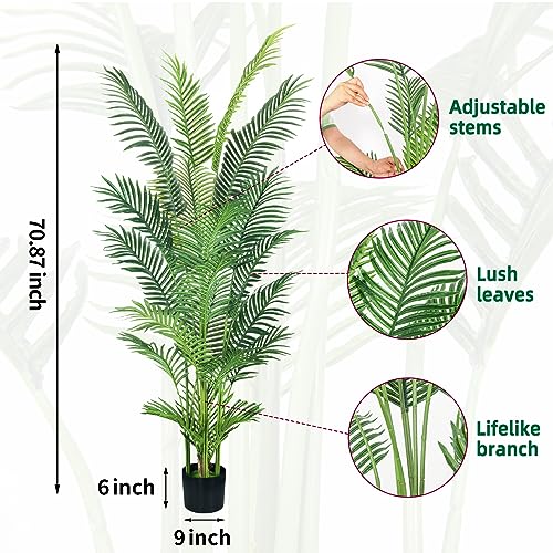 HAIHONG 6FT Artificial Palm Tree,Faux Areca Palm Plant with Real Touch Leaves and Adjustable Branches,Fake Tropical Palm Tree for Home Office Indoor Outdoor Modern Decoration - color: Areca Palm Plant, size: 6FT-1Pack