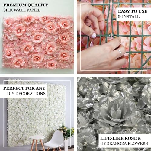 Efavormart 4 Pack White 3D Silk Rose and Hydrangea Flower Wall Panels - 11 Sq. Ft. UV Protected Artificial Floral Backdrop Mat for Wedding, Party Photography, Nursery Wall & DIY Decor - color: White