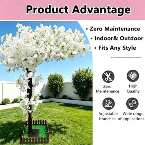 Artificial Cherry Blossom Trees Large 6.6 ft,White Artificial Faux Wishing Sakura Tree for Indoor Outdoor,Fake Japanese Cherry Blossom Tree Decor for Garden Wedding Party Office Mall Hotel - color: White, size: 6ft 7in