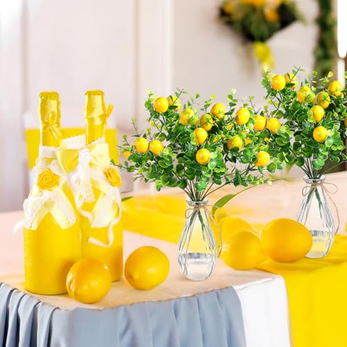 Tigeen 24 Pack Lemon for Decoration Fake Lemon Branches Artificial Vivid Yellow Faux Lemons Tables Centerpiece for Kitchen Stem Fruits for Home Spring Summer Decor - style: Lemons