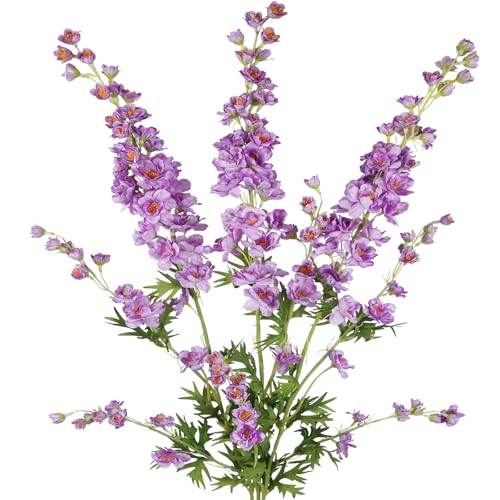 CITYES 3 Pcs Delphinium Artificial Flowers Bulk 35" Long Stem Silk Larkspur Flowers Purple Artificial Snapdragon Flower Stems Faux Bouquets for Tall Vase Floral Arrangements Home Outdoor Wedding Decor - color: Light Purple