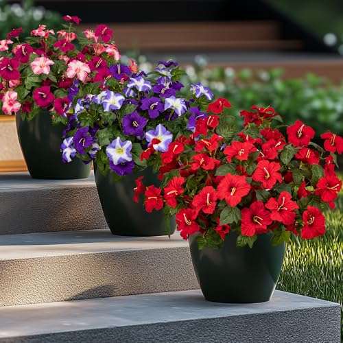 19 Inch Artificial Fake Flowers for Outdoor,4 Pcs Red Faux Silk Petunias Spring Flowers for Outside for Indoor Porch Planter Front Door Garden Patio Window Box Home Decor - color: Red