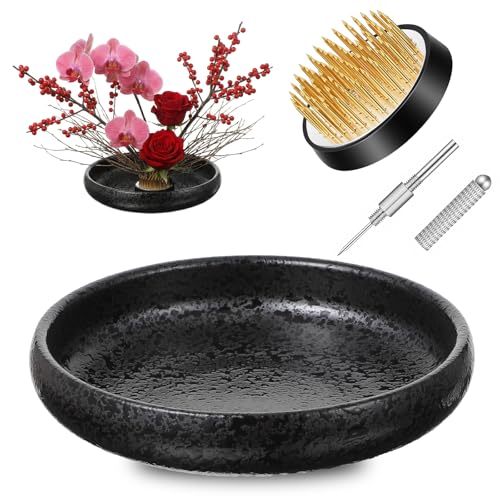 Kenaoeoe Ikebana Vases Set Ceramic Flower Frog Vase Kit with 1.8 Inch Ikebana Vases and Needle Straightening Tool for Japanese Floral Arrangements