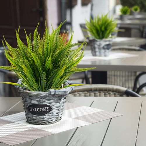 ZEOSTARO 12 Bundles Artificial Plants Outdoor Fake Boston Fern Greenery with Flowers Faux UV Resistant Shrubs Garden Patio Porch Window Box Farmhouse Hanging Decor(Green) - color: Boston Fern With Flowers