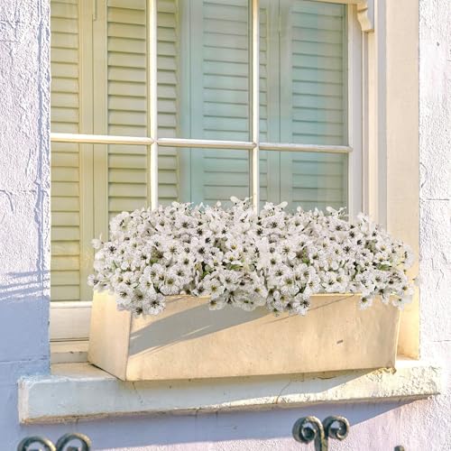16 Bundles Artificial Flowers for Outdoors Fake White Flowers Faux Plants for Indoor Outside Garden Porch Window Box Hanging Planters Home Farmhouse - color: White, size: 15inches-16pcs