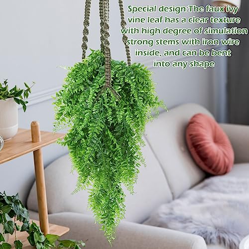 Hoteam 12 Pcs Artificial Hanging Plants 32 Inch Fake Ivy Vines with Fake Leaves Patio Artificial Plants Greenery for Living Room Indoor Outdoor Wall, No Basket (Pothos,Persian Grass) - color: Pothos, Persian Grass
