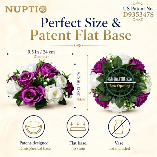 NUPTIO Flower Balls Centerpieces for Tables: 6 Pcs Purple White Fake Roses | for Wedding Party Table Centerpiece - Artificial Flower Arrangements for Birthday Quinceanera Decorations - color: Purple & White, size: 6 Pcs